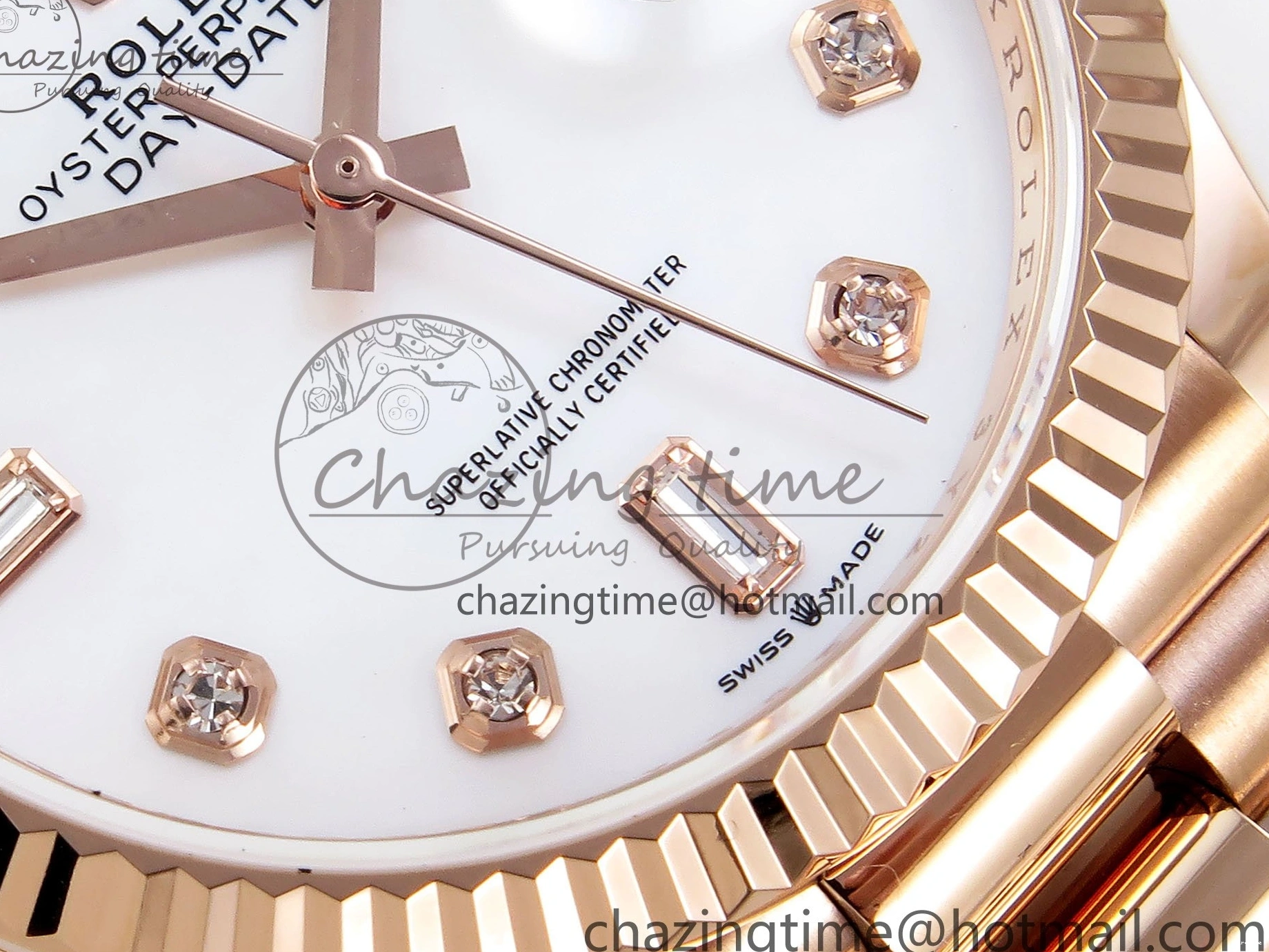MiroTime 0209 OdorResistant Day Date 36 RG TWSF Best Edition White Diamonds Dial on RG Bracelet A 1610